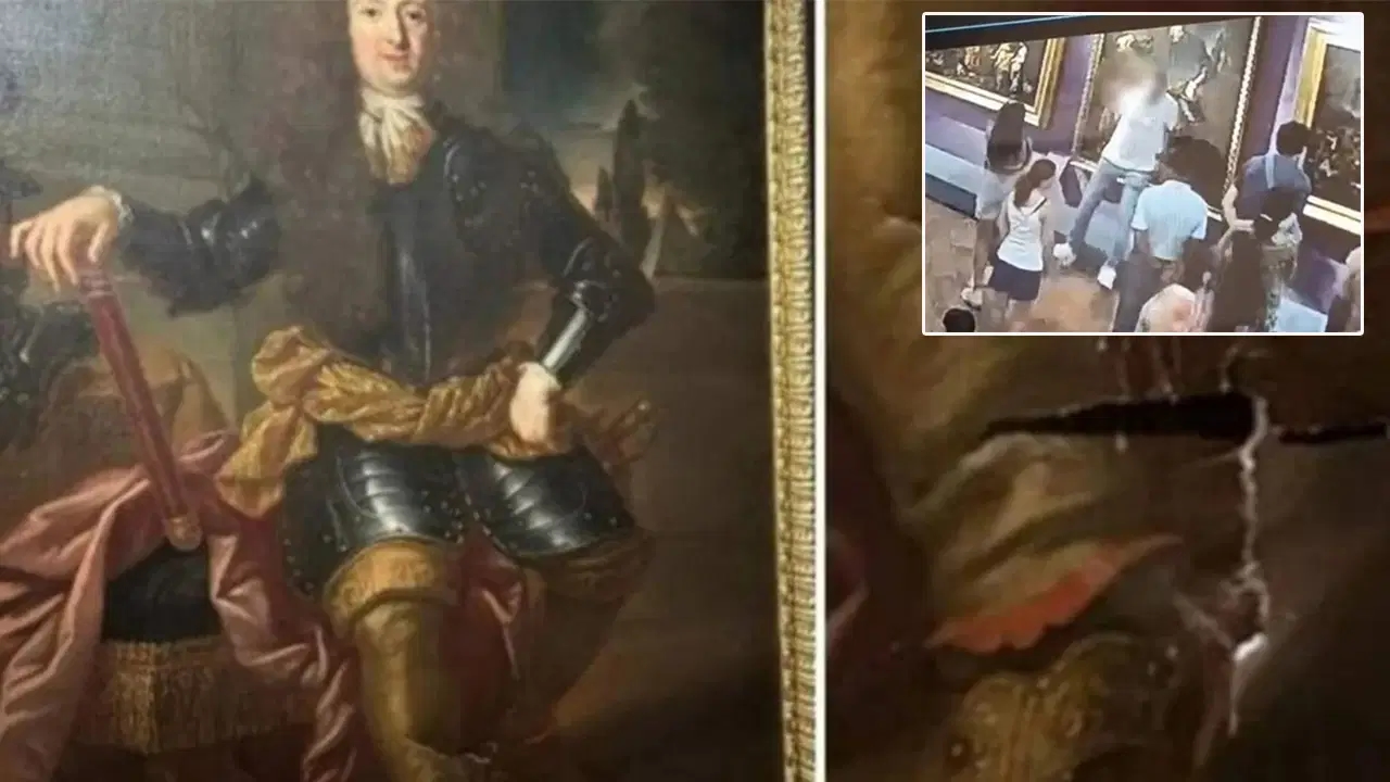 'Selfie' çekilmek istedi: 300 yıllık tabloyu yırttı!