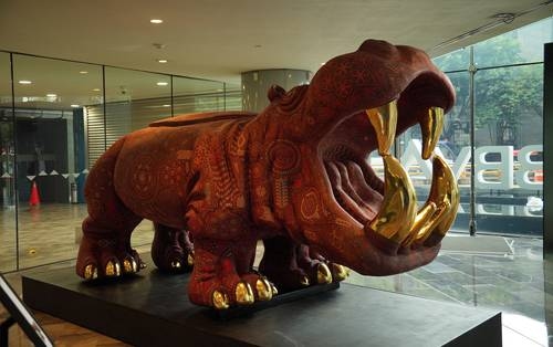 Endangered species are recreated with Huichol art.